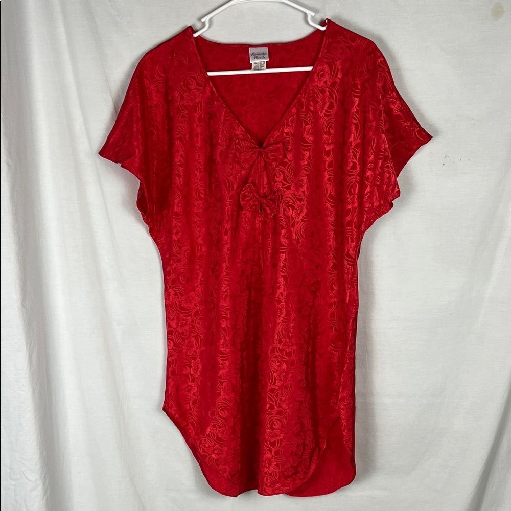 Vintage 1990s Romantic Moods Red Floral Chemise Nightgown with Bows